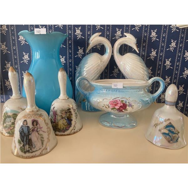 Blue &  Pearl Toned Decorative Glass Collectables Bells & More