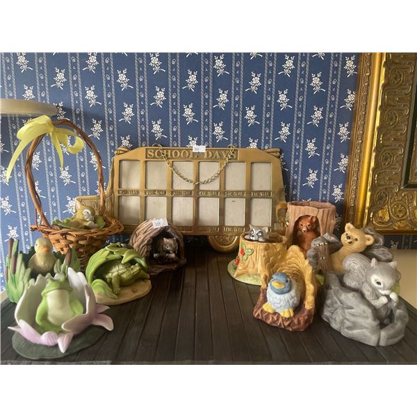 Adorable Ceramic Animals in Their Habitats Brass School Bus Picture Frame