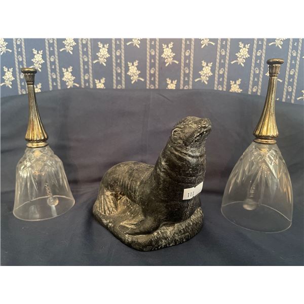 Indigenous Hand Carved Soap Stone Walrus w/ Decorative Collectable Bells