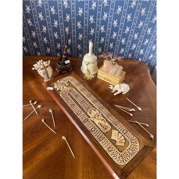 Beautiful Hand Made Crib Board w/ Decorative Pen Ivory Elephant & More
