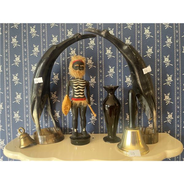 Hand Carved Tusk Idols w/ Tribal Figurine & More