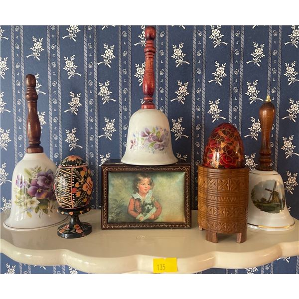 Shelf Decor Picture Frame Hand Painted Ukrainian Eggs & Bells