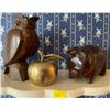 Image 1 : Hand Carved Wood Animal Figurines Owl & Pig