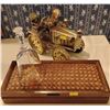 Image 1 : Antique Brass Automobile Figurine w/ Decorative Bamboo/ Wood Jewelery Box