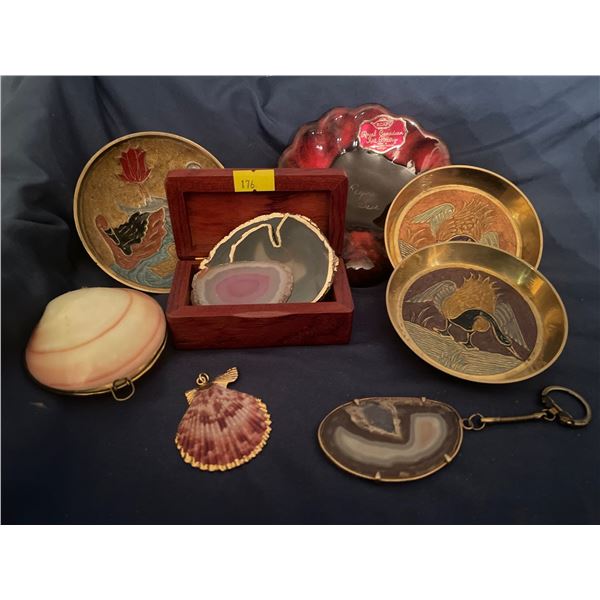 Collectable Hand Crafted Brass Coasters w/ Trinket Box Stone Slivers & More
