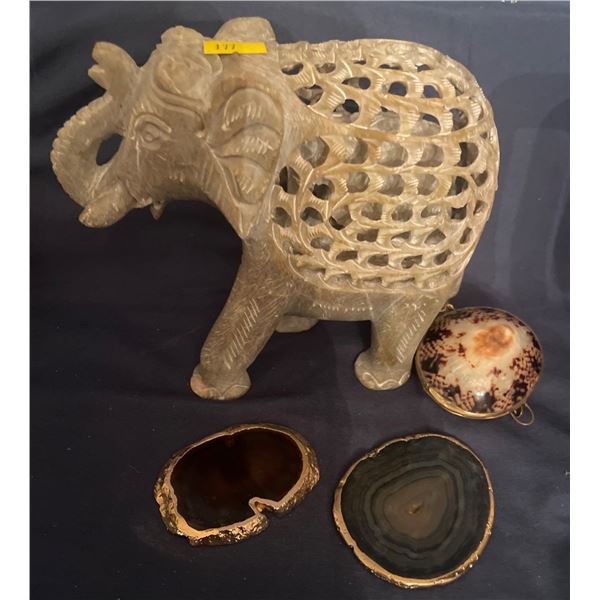 Stone Elephant Idol w/ Decorative Stones