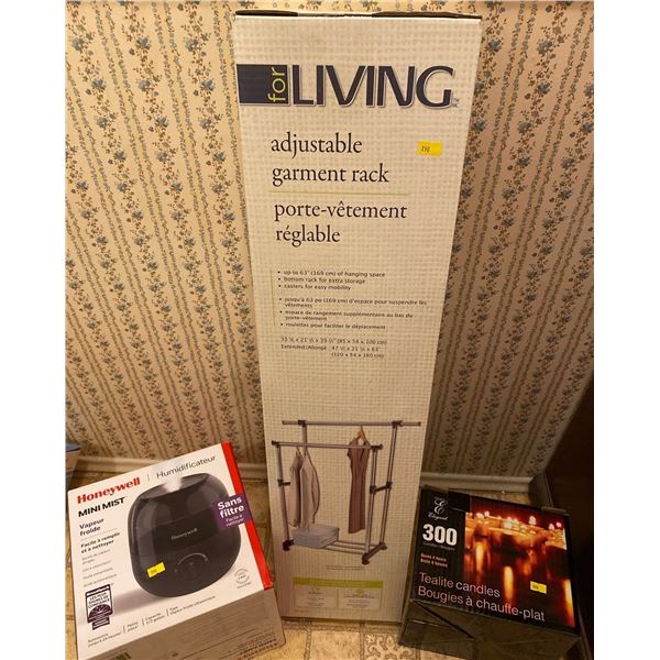 Brand New Adjustable Garment Rack Humidifier & 300 count Box of Tea light Candles