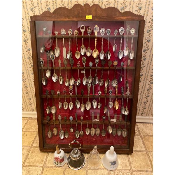 17x33 Wood Shadow Box Containing Assorted Spoon Collection
