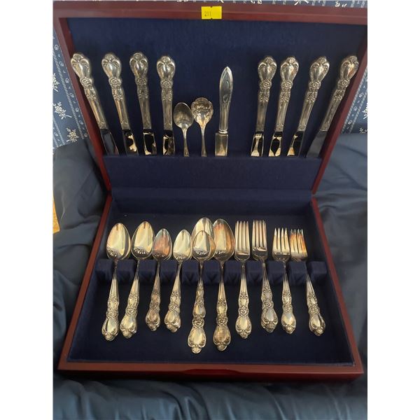 Silver Plated Utensil Set in Wood Storage Box