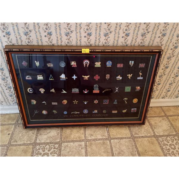 22x18 Shadow Box w/ Assorted Commemorative Pins & More