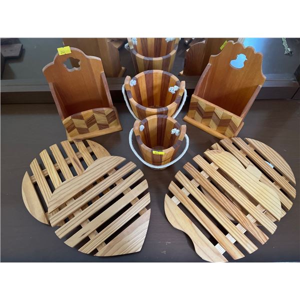 Collection of Wood Decor Accents Trivets Planters & More