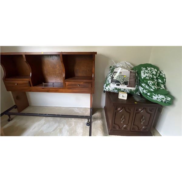 Vintage Bed Frame Headboard Side Table w/ New Bed In A Bag