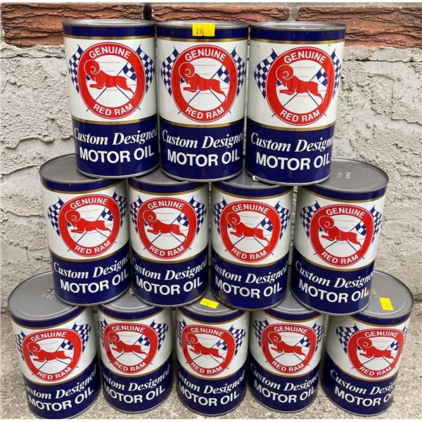 Antique Red Ram Designer Motor Oil 12 Cans Of Unused Vintage Motor Oil