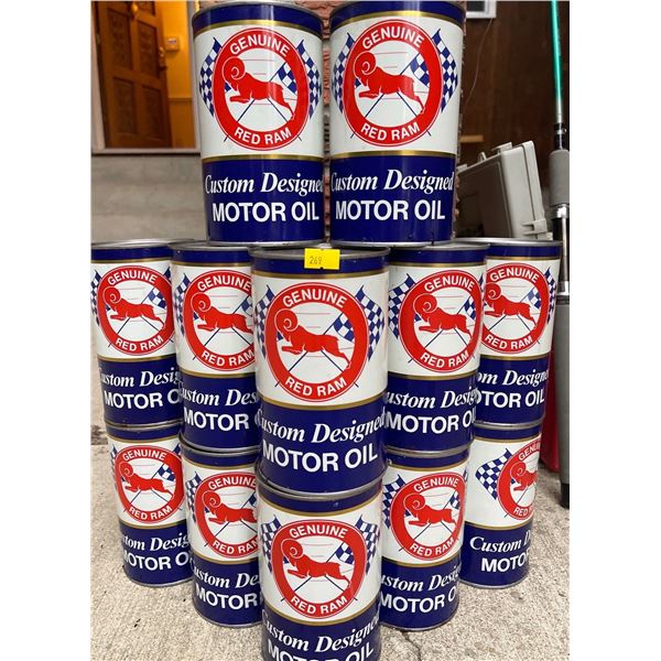Antique Red Ram Designer Motor Oil 12 Cans Of Unused Vintage Motor Oil