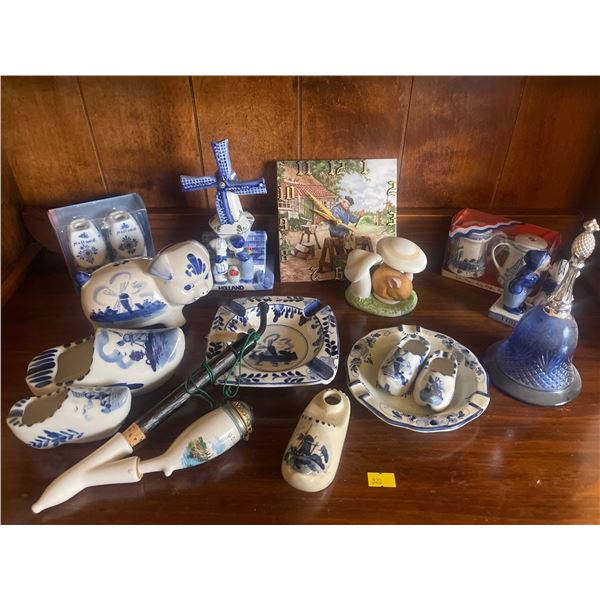 Antique Dutch 5 Piece Glass Pipe w/ Decorative Ashtrays & More