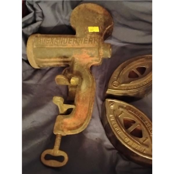 Antique Meat Grinder & Irons