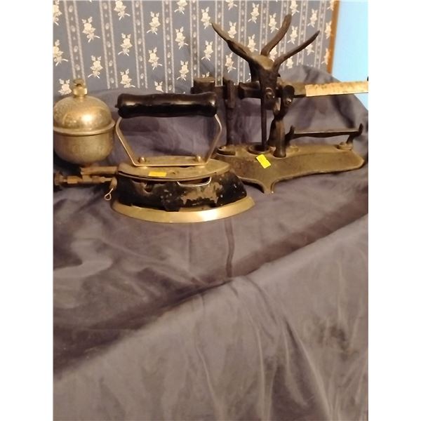 Antique Cast Iron Standard Merchant Scale & Gas Powered Iron
