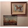 Image 1 : Antique Art 12x10 Framed Oil Painting on Board Horse Art w/ Unframed Landscape Portrait