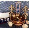 Image 1 : Assorted Household Personality Pieces Vintage Candle Holders Wood Salad Bowls Brass Accents & More