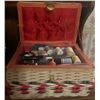 Image 2 : Vintage Sewing box w/ Contents Woven Basket & More