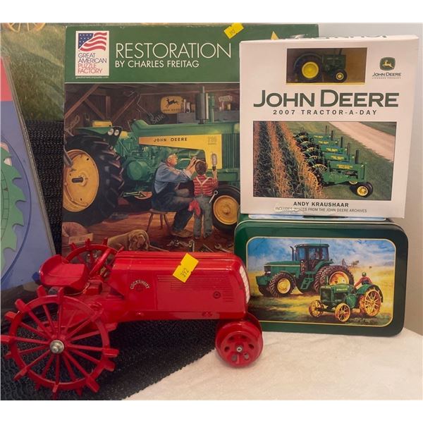 Assorted John Deer Collectables Wall Clock Red Tractor & More