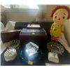 Image 1 : Antique Philico Pocket Radio Raggedy Ann Ceramic Coin Bank Trinket Boxes & More