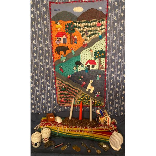 Assorted Travel Souvenirs Mexican Blanket Tapestry & More