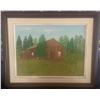 Image 1 : Log Cabin Painted Portrait 24x26 Artist Unknown