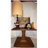 Image 1 : Mid Century End Table on Casters w/ Lamp & Trinket Collection