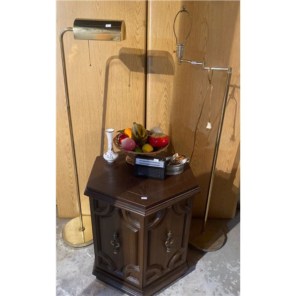 Vintage Octagonal End Table w/ 5 ft Brass Floor Lamps & More
