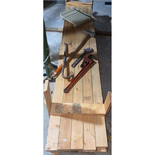 Strategically Stacked Lumber Pile w/ Assorted Hand Tools