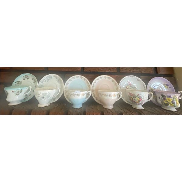 Tea Time Essentials-6 China Tea Cups w/ Matching Saucers