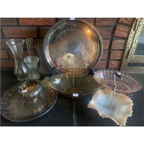 Assorted Servingware Pewter Platter Candy Dish Vases & More
