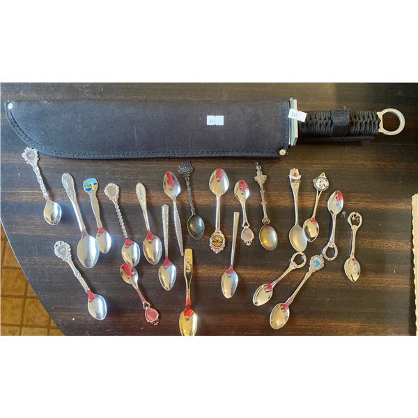 Big Bertha Machete w/ Sheath & Souvenir Spoon Collection