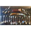 Image 1 : Vintage Hunting Knife w/ Belt Case & Assorted Spoon Collection