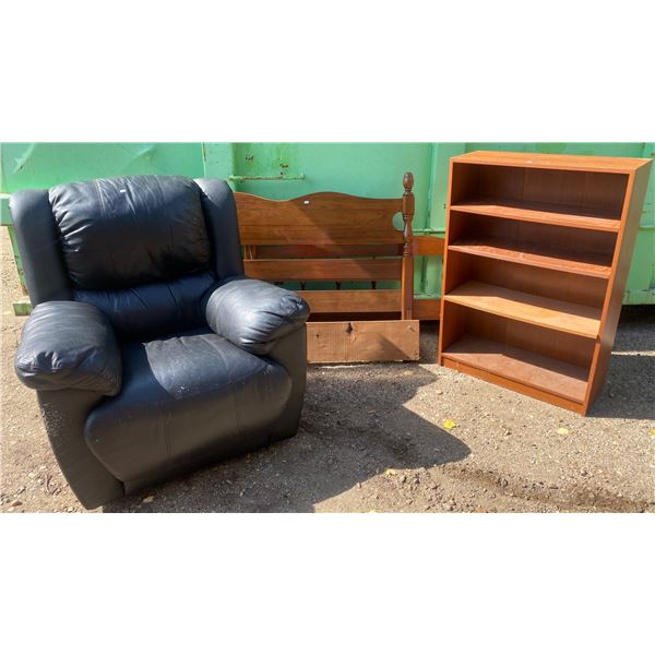 Vintage Cherry Oak Head Board (Double) w/ Bookcase 38x11x46 & Recliner Chair