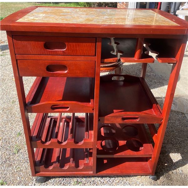 Cherry Oak Mobile Bar Cart 36x28x47