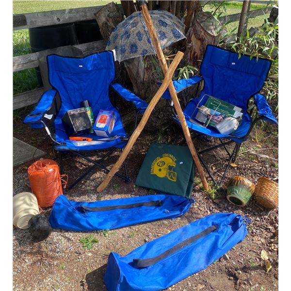 Outdoor Enthusiasts Essentials Folding Lawn Chairs Walking Sticks Heater Twine & More