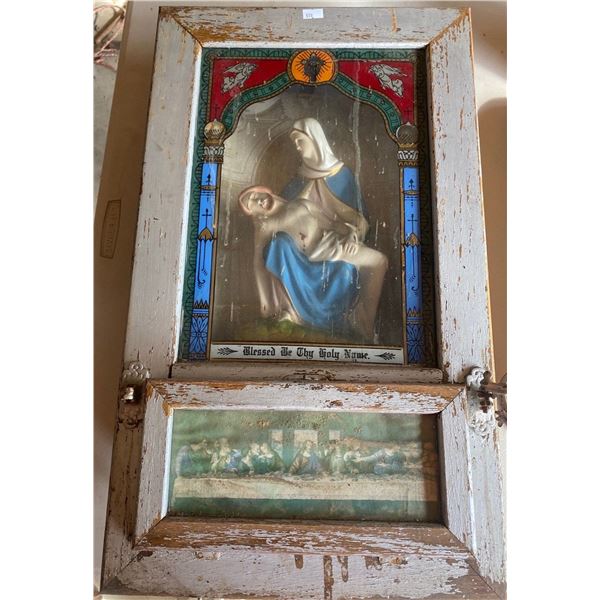 Antique Religious Shadow Box Candle Sconce & Storage Compartment