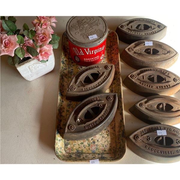 Antique Iron Collection w/ Floral Tray & More