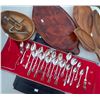 Image 1 : Vintage Silver Plated Utensil Collection Teak Serving Trays Nut Bowl w/ Crackers & More