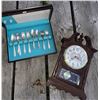 Image 1 : 3x Silver Plated Utensil Collection w/ Vintage Table Clock