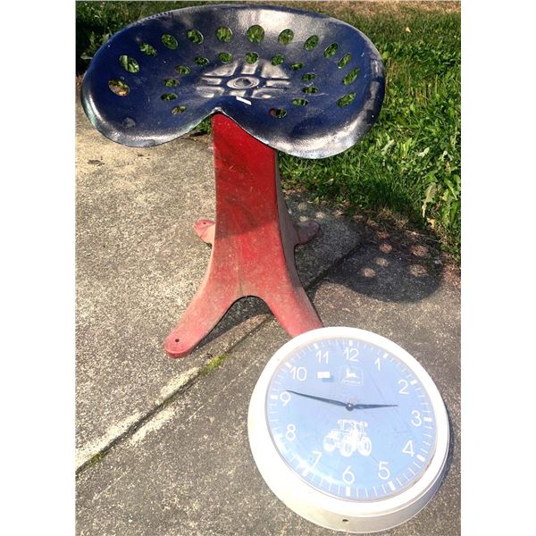 Antique Tractor Seat 22T w/ Collectable John Deer Shop Clock