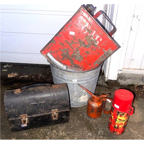 Antique Gas Canister Bucket Lunch Box Thermus & More