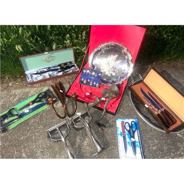 Vintage Silver Plated Servingware Collection w/ Wraught Iron Candle Sconce & More