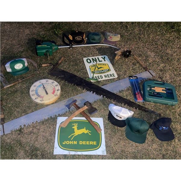 John Deer Collectables w/ Assorted Outdoor Maintenance Tools