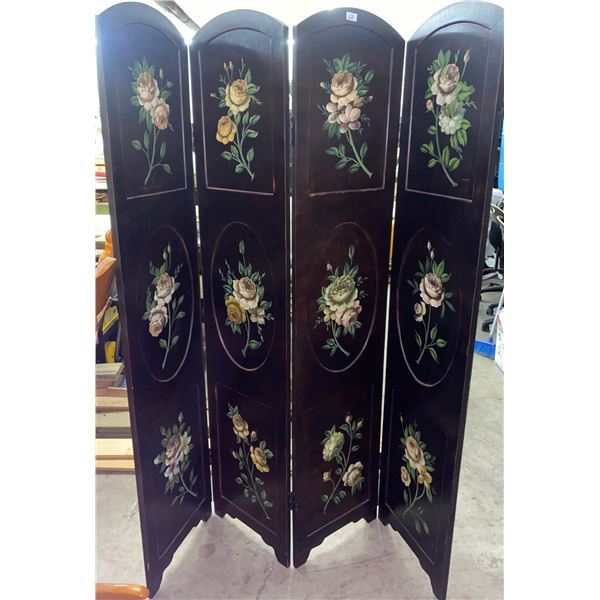 Hand Painted Florals on Dark Wood Partition Room Divider 76x76