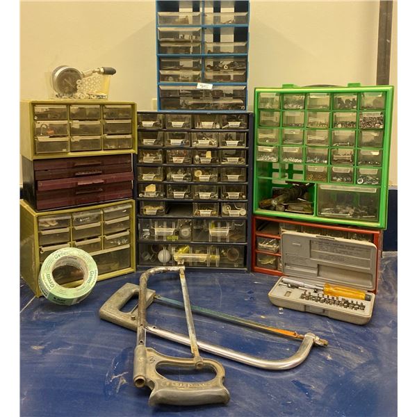 Garage Organizers w/ Contents & Assorted Hand Tools