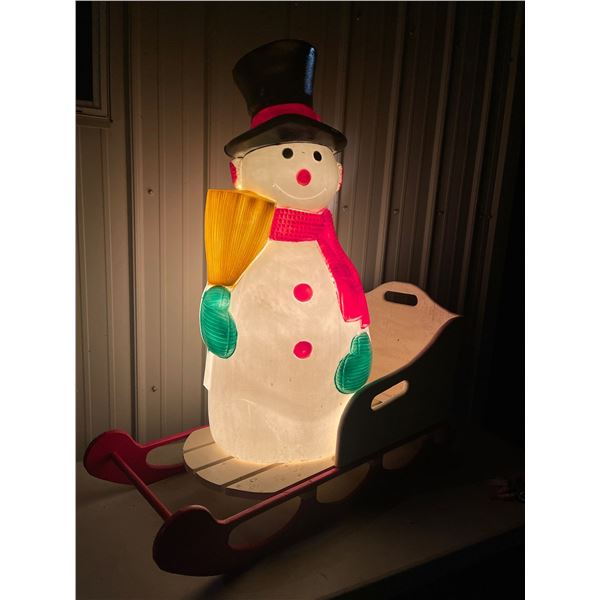 Hand Made Wood Tabogan w/  4 Foot Light up Snowman