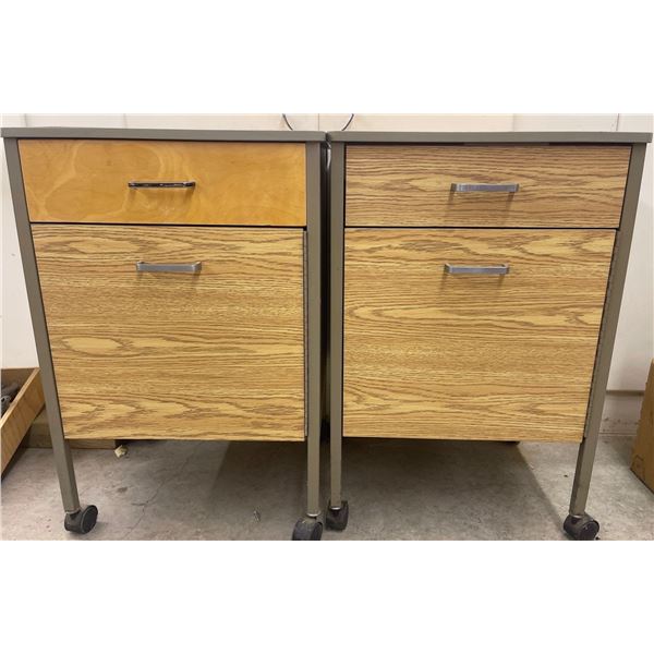 Pair of Shop End Tables on Casters w/ Cabinet Storage